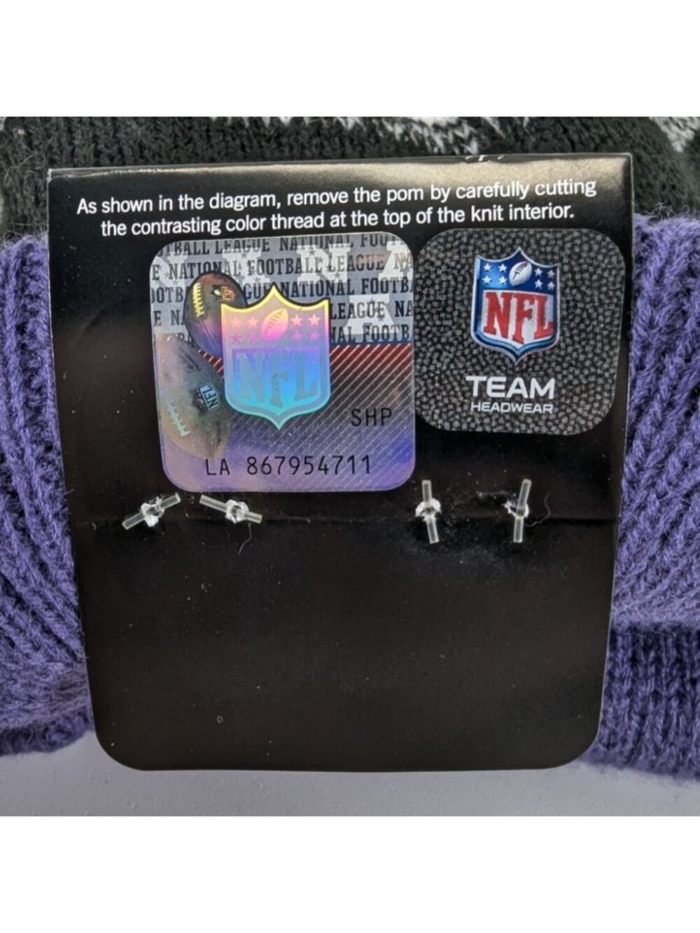 Baltimore Ravens Striped Sideline Winter Beanie W/ Pom Knit Hat By New Era - Picture 8 of 9